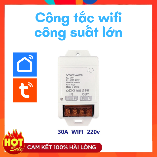 Công tắc wifi Tuya công suất lớn điều khiển từ xa máy bơm, máy tính, đèn, quạt, tivi