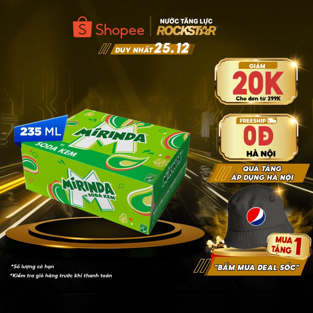 Thùng 24 Lon Nước Giải Khát Mirinda Soda Kem (235ml/lon)