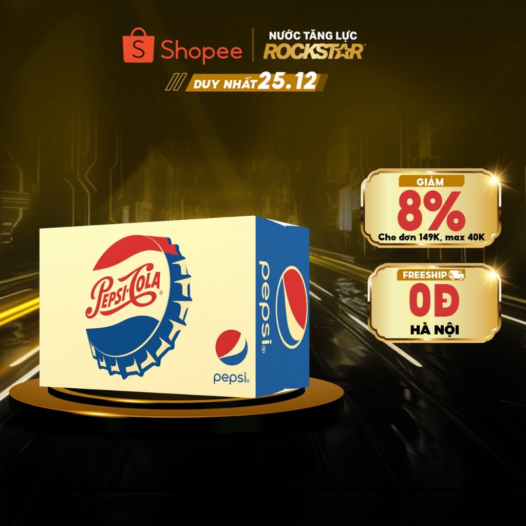 Thùng 24 Chai Nước Ngọt Có Gaz Pepsi (330ml/chai)