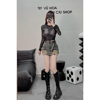 Áo thun kiểu lưới phối jean lp