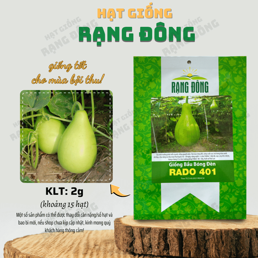 Hạt giống Bầu Bóng Đèn Rado 401 (2g~15 hạt) trái to, vị thơm, ngọt, ruột đặc, trồng quanh năm - Hạt giống Rạng Đôn
