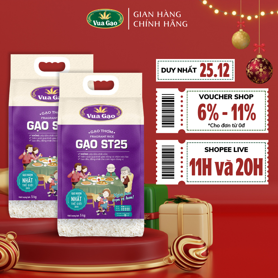Combo 2 Túi Gạo ST25 5kg – Thương hiệu Vua Gạo – Gạo Thơm Ngon, Dẻo Nhiều, Vị Đậm Đà – Top 1 Thế Giới 2023