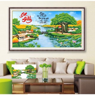 Tranh Đính Đá Gia Đình Làng Quê Lv530(100*57)