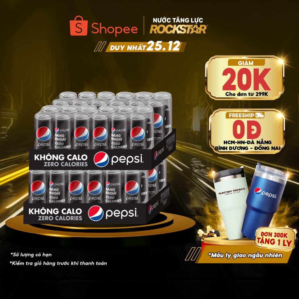 [CHỉ 25.12][ĐƠN 300K TẶNG 1 LY]Combo 2 Thùng 24 Lon Pepsi Không Calo (320ml/lon)