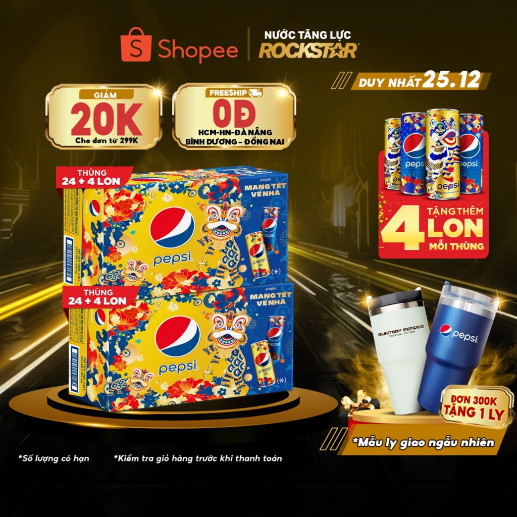 [CHỉ 25.12][ĐƠN 300K TẶNG 1 LY]Combo 2 Thùng Pepsi (320ml/lon)