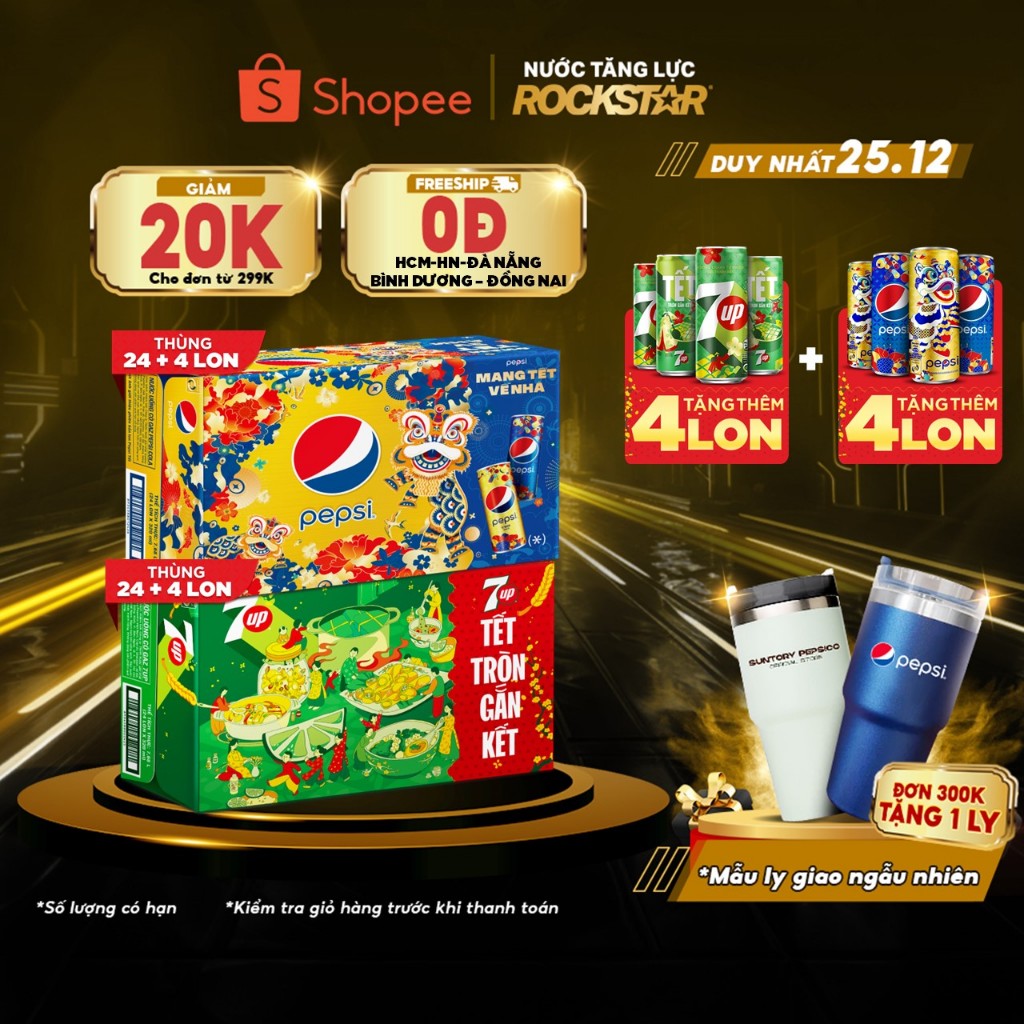 Combo Bung Xõa Cực Đã - 1 Thùng Pepsi & 1 Thùng 7Up (320ml/lon)