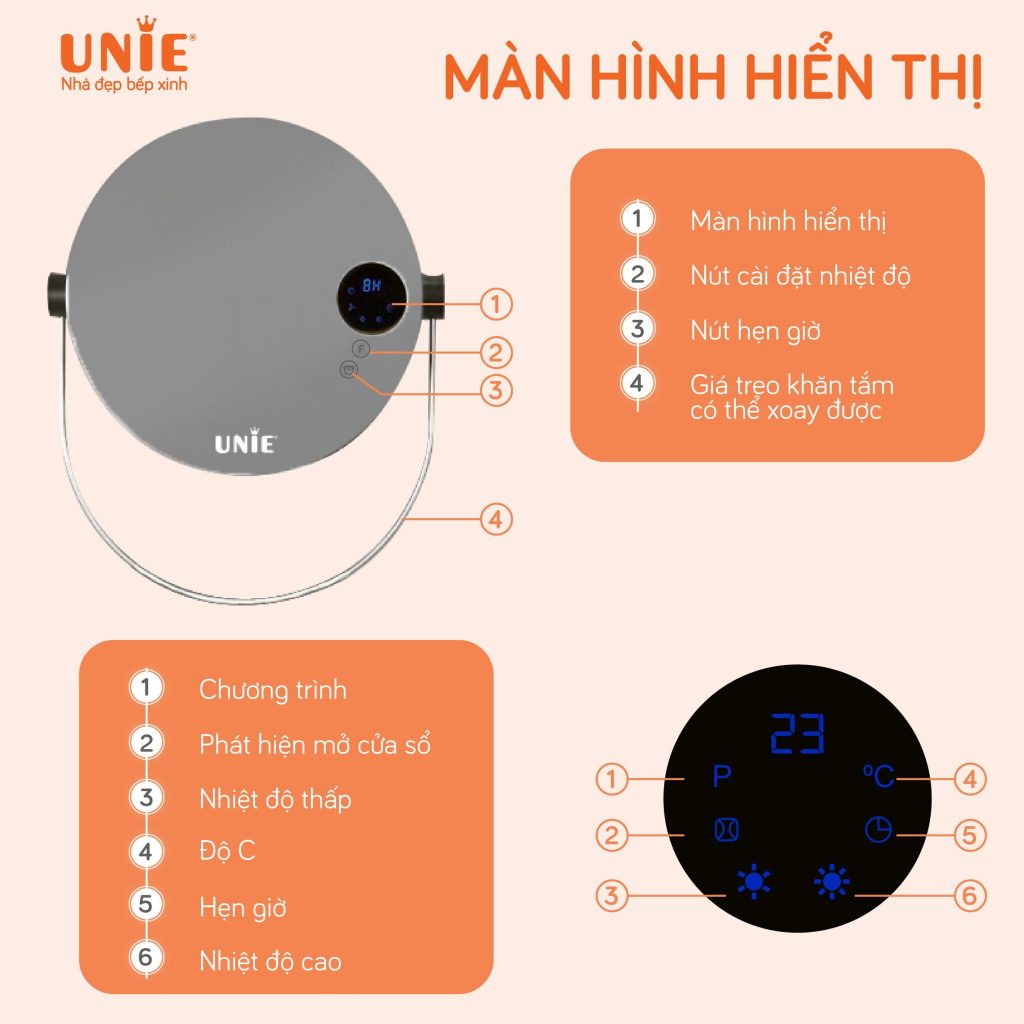 Máy Sưởi Gốm Unie UE-125, Công Suất 2000w - 3 Chế Độ Sưởi, BH Chính Hãng 1 Năm