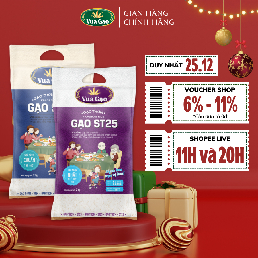 Combo Gạo ST25 và Gạo ST24 - Chính Hãng Vua Gạo - Túi 2kg (Cam kết date mới)