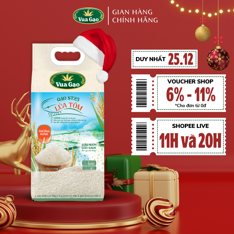 Gạo ST25 Lúa Tôm - Túi 5kg - Thương hiệu Vua Gạo