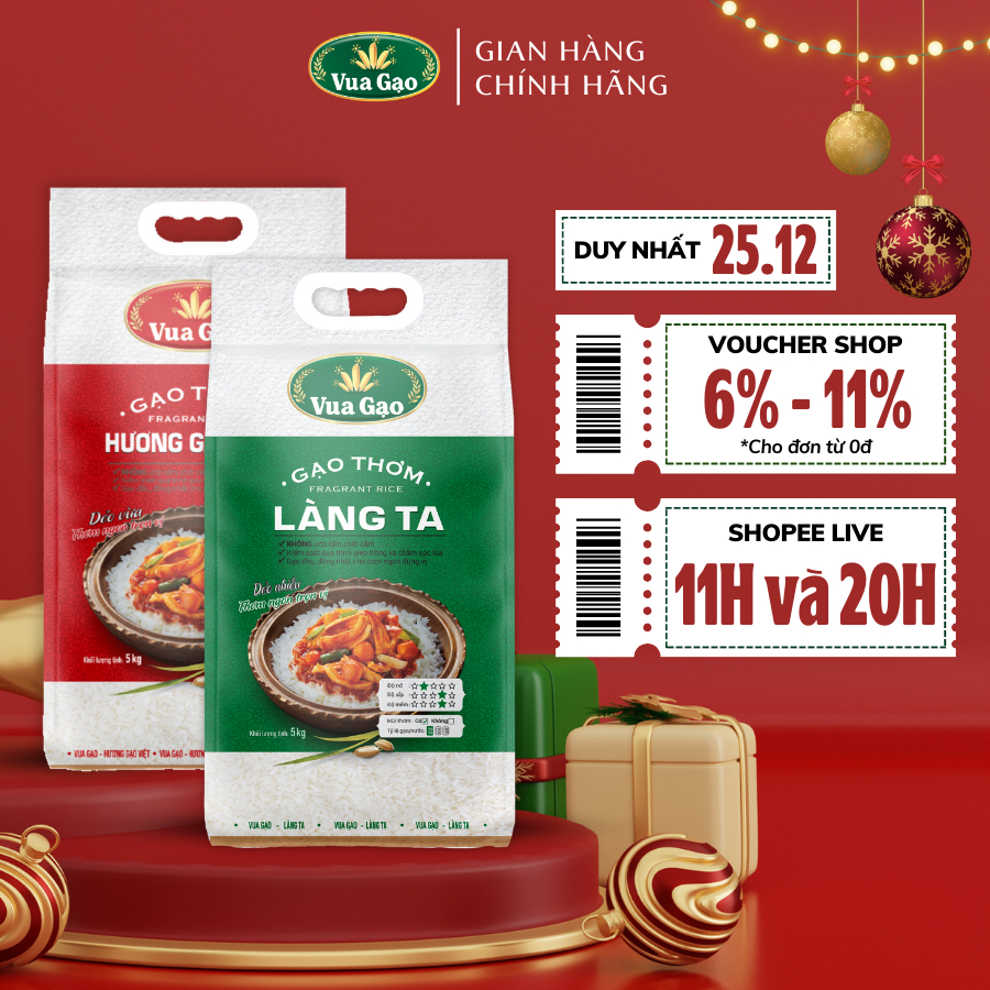 Combo Gạo Hương Việt + Gạo Thơm Làng Ta - Chính Hãng Vua Gạo - Túi 5kg (Cam kết date mới)