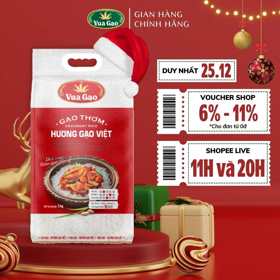 Gạo Thơm Hương Gạo Việt – Vua Gạo – Cơm Dẻo Vừa, Vị Ngọt Hậu - Túi 5kg