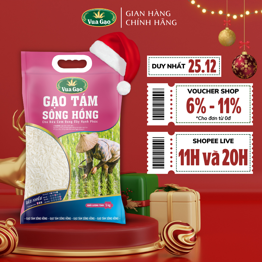 Gạo Thơm Tám Sông Hồng 5kg – Thương hiệu Vua Gạo - Dẻo Nhiều, Ngọt Hậu