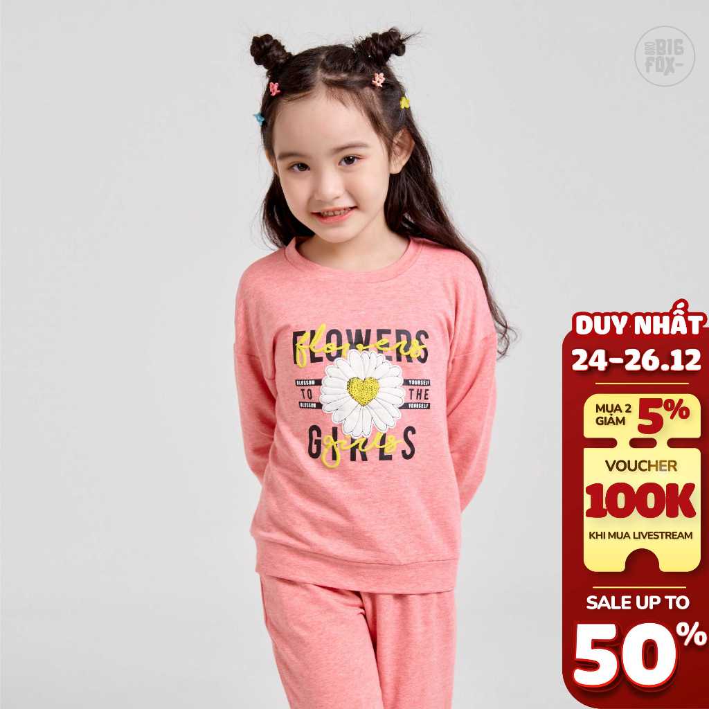 Bộ thu đông bé gái size đại BIGFOX - MISS MEOW, bộ dài tay cho bé phong cách Hàn Quốc in Flowers girl