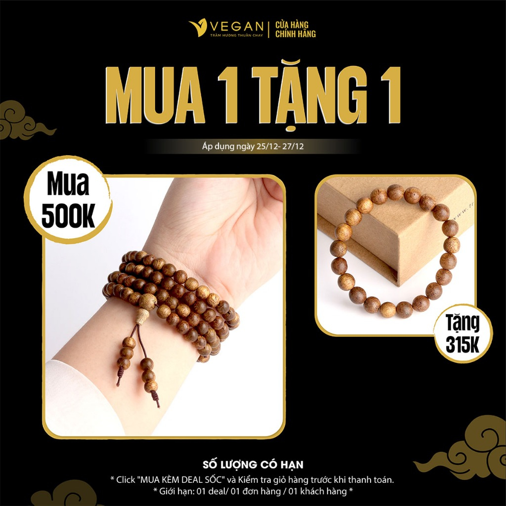 Vòng tay Trầm Hương Thuần Chay chuỗi tràng 6mm 108 hạt