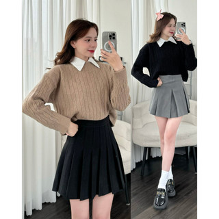 Áo len nữ cổ tròn dáng crotop xoắn thừng cá tính Maia 792 P11K16