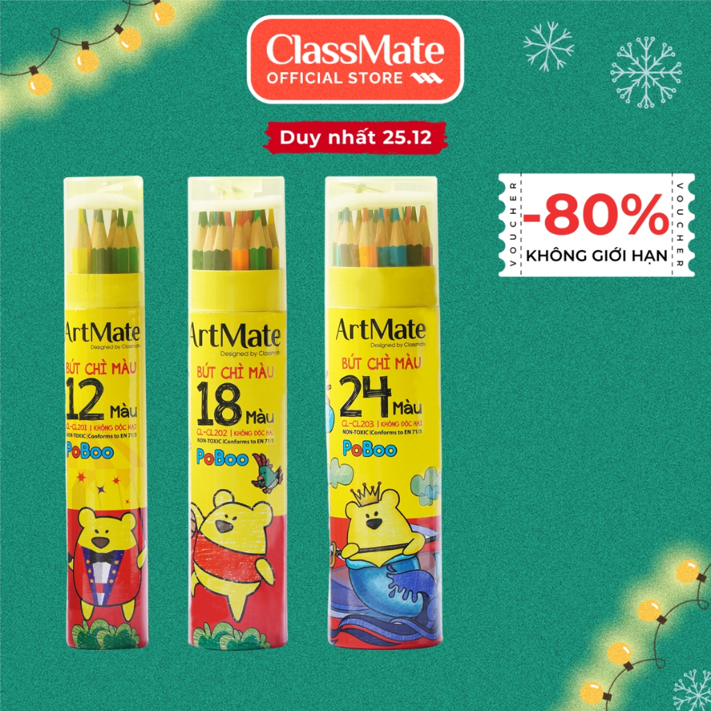 Chì Màu CLASSMATE Chất Liệu Cao Cấp Cho Bé Tập Tô, Có Sẵn Gọt Chì, Ống 12/8/24 Màu CL-CL201/CL202/CL203