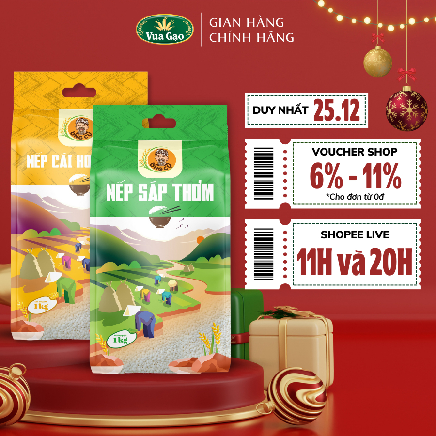 Combo Nếp Sáp Thơm và Nếp Cái Hoa Vàng - Thương hiệu Vua Gạo - Túi 1kg