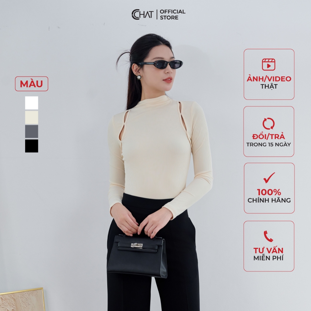 Áo Thun 𝐂𝐂𝐇𝐀𝐓 Cutout Vai Xẻ Tà Dáng Ôm Chất Thun Co Giãn 23TDC2004OT
