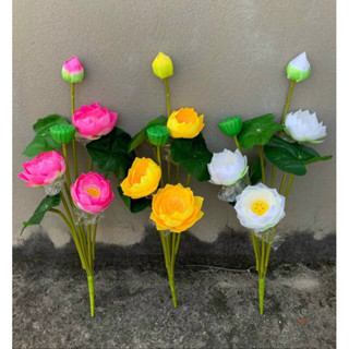 Hoa Giả - Cành hoa sen Thái 3 bông, 1 nụ, 1 đài dài 72cm cao cấp trang trí - Ảnh thật + video trang trí tết siêu đẹp