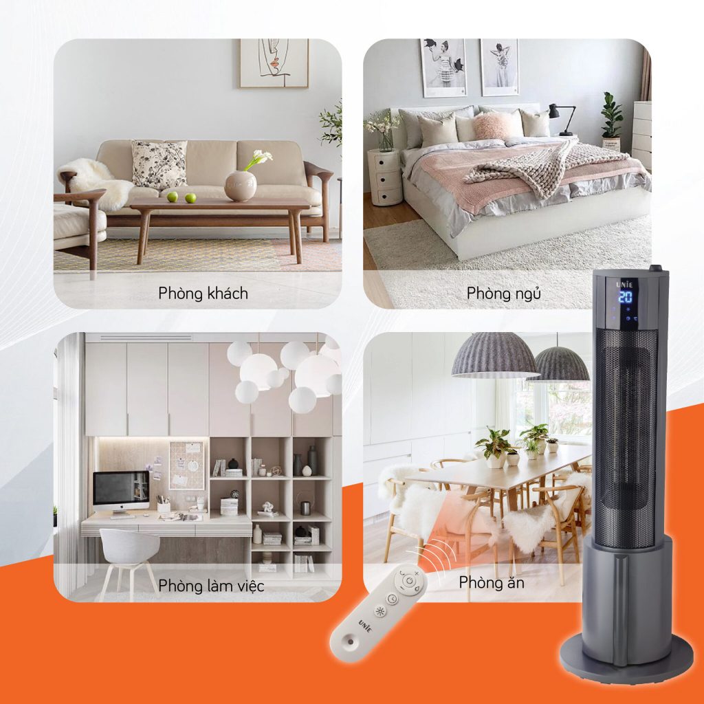 Máy Sưởi Gốm Unie UE129, Công Suất 2200w - Thiết Kế Tháp Sang Trọng, BH Chính Hãng 1 Năm