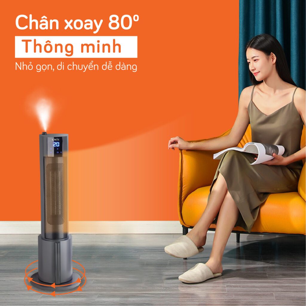 Máy Sưởi Gốm Unie UE129, Công Suất 2200w - Thiết Kế Tháp Sang Trọng, BH Chính Hãng 1 Năm