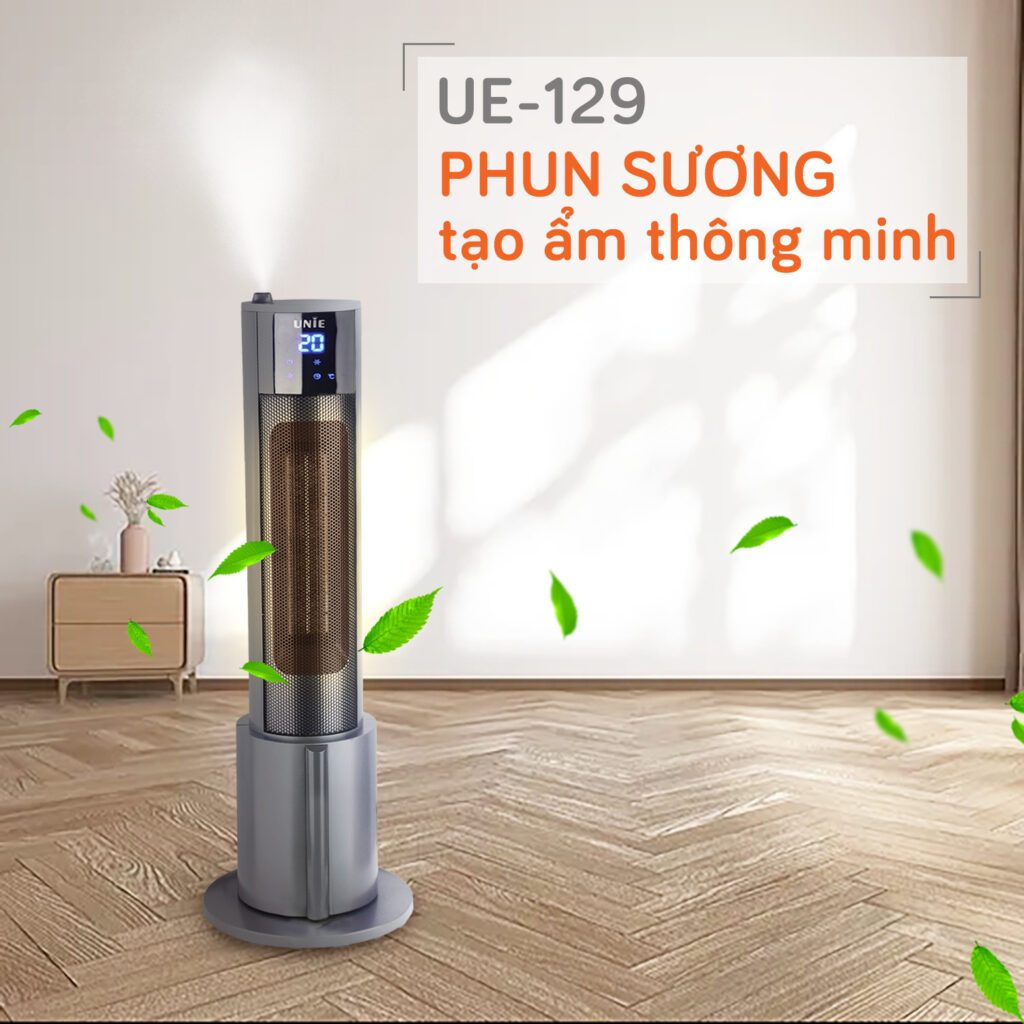 Máy Sưởi Gốm Unie UE129, Công Suất 2200w - Thiết Kế Tháp Sang Trọng, BH Chính Hãng 1 Năm