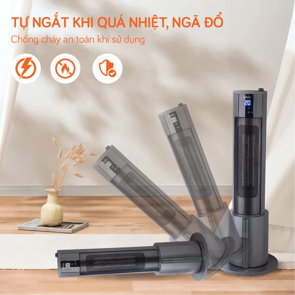 Máy Sưởi Gốm Unie UE129, Công Suất 2200w - Thiết Kế Tháp Sang Trọng, BH Chính Hãng 1 Năm