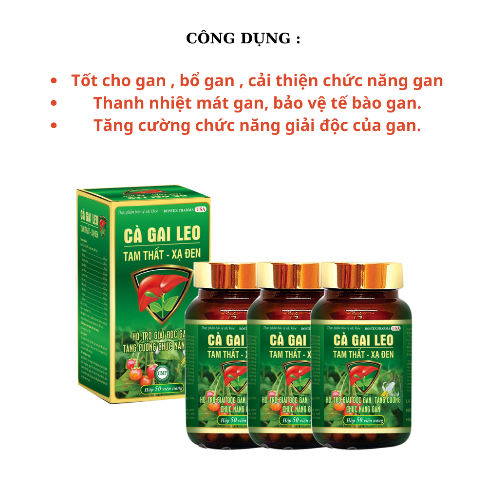 Bổ gan Cà Gai Leo Tam Thất Xạ Đen ROXTECH mát gan, giải độc gan - Chai 50 viên