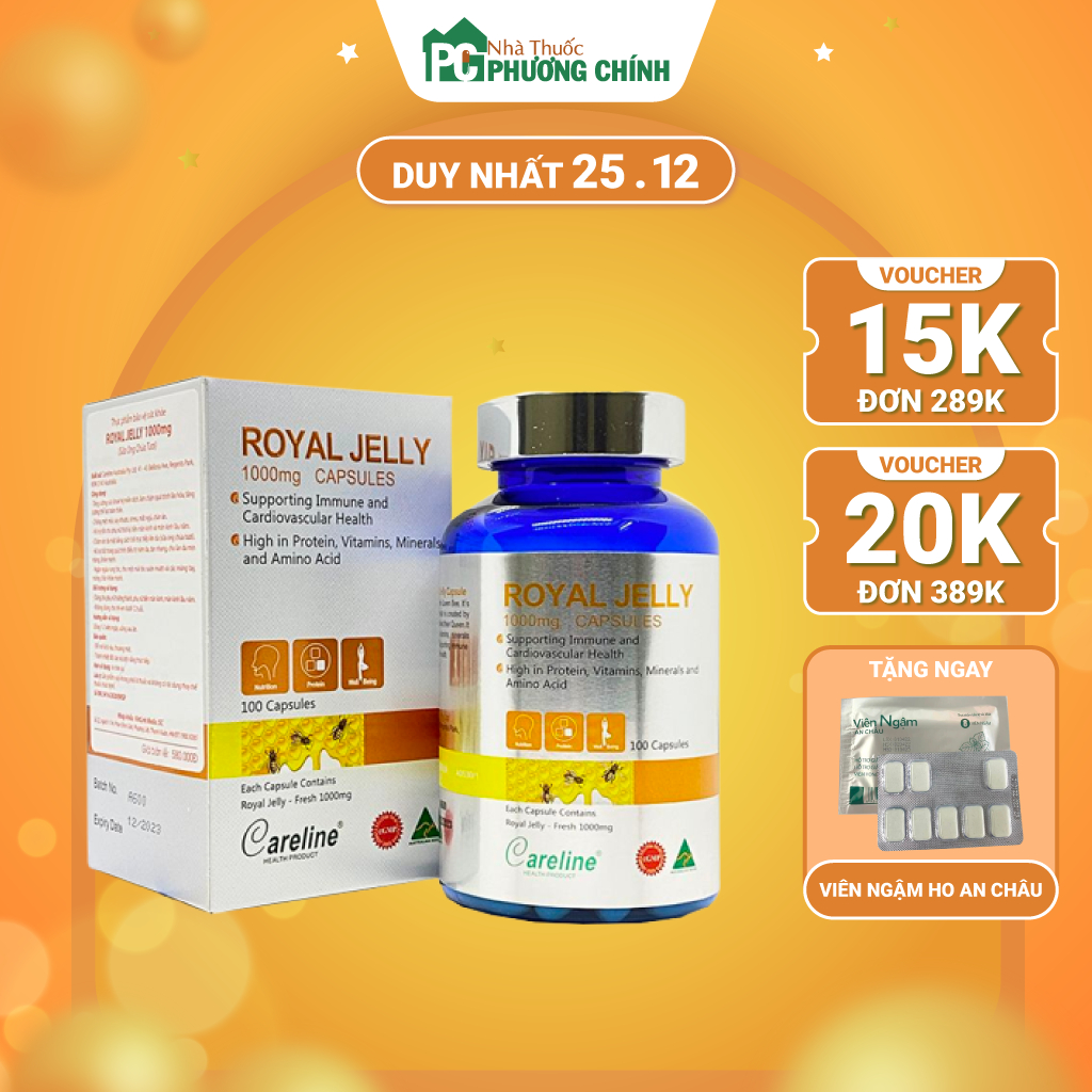 Viên Uống Sữa Ong Chúa Úc Royal Jelly CareLine 1000mg - Sáng Đẹp Da, Chậm Lão Hóa, Tăng Cường Sức Khỏe
