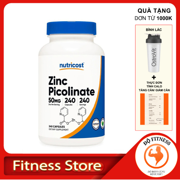 Zinc 120 viên Picolinate Nutricost 50mg Viên uống bổ sung kẽm tăng miễn dịch,khả năng nam giới, xây dựng cơ tăng hấp thụ