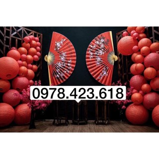 Sét 50 đèn lồng giấy Đỏ và 2 Quạt hoa đào to 110 trang trí Tết,decor tiểu cảnh,concept studio chụp ảnh (5 sizex10 đỏ)