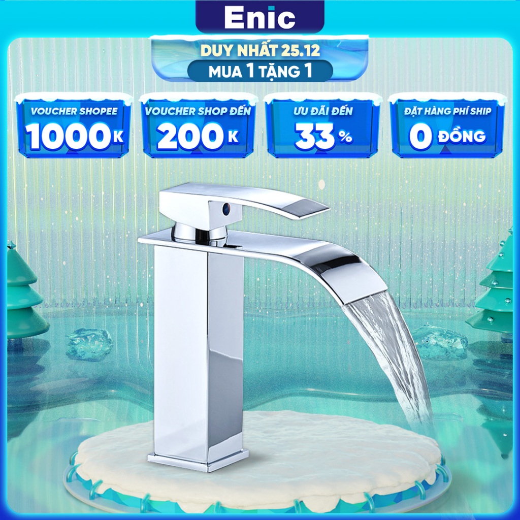 Vòi chậu rửa lavabo thác nước Enic, chất liệu inox không gỉ, chuyển đổi nước nóng lạnh dễ dàng, tạo bọt nước chống bắn