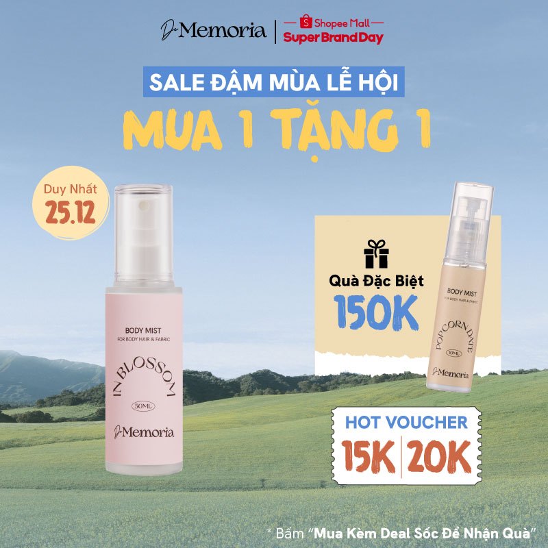 Body Mist Xịt Thơm Cơ Thể Không Cồn De Memoria Hương Hoa Anh Đào Đáng Yêu (50ml) - In Blossom #02 BST Cảm Xúc ChânThật