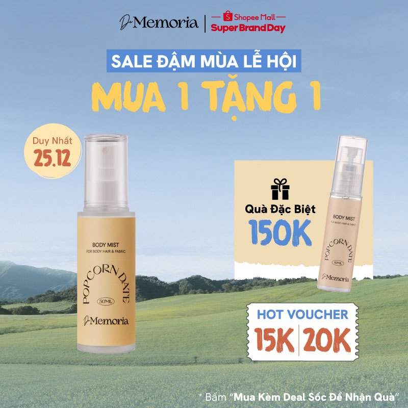 Body Mist Không Cồn De Memoria Hương Bỏng Ngô Vanilla Ngọt Ấm Quyến Rũ  - Popcorn Date 03 BST Cảm Xúc Chân Thật