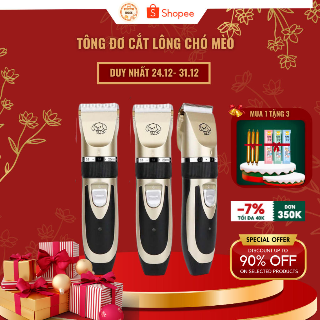 Tông đơ cắt lông chó mèo full phụ kiện không dây- Vật dụng tỉa lông thú cưng Pet Grooming Hair Clipper