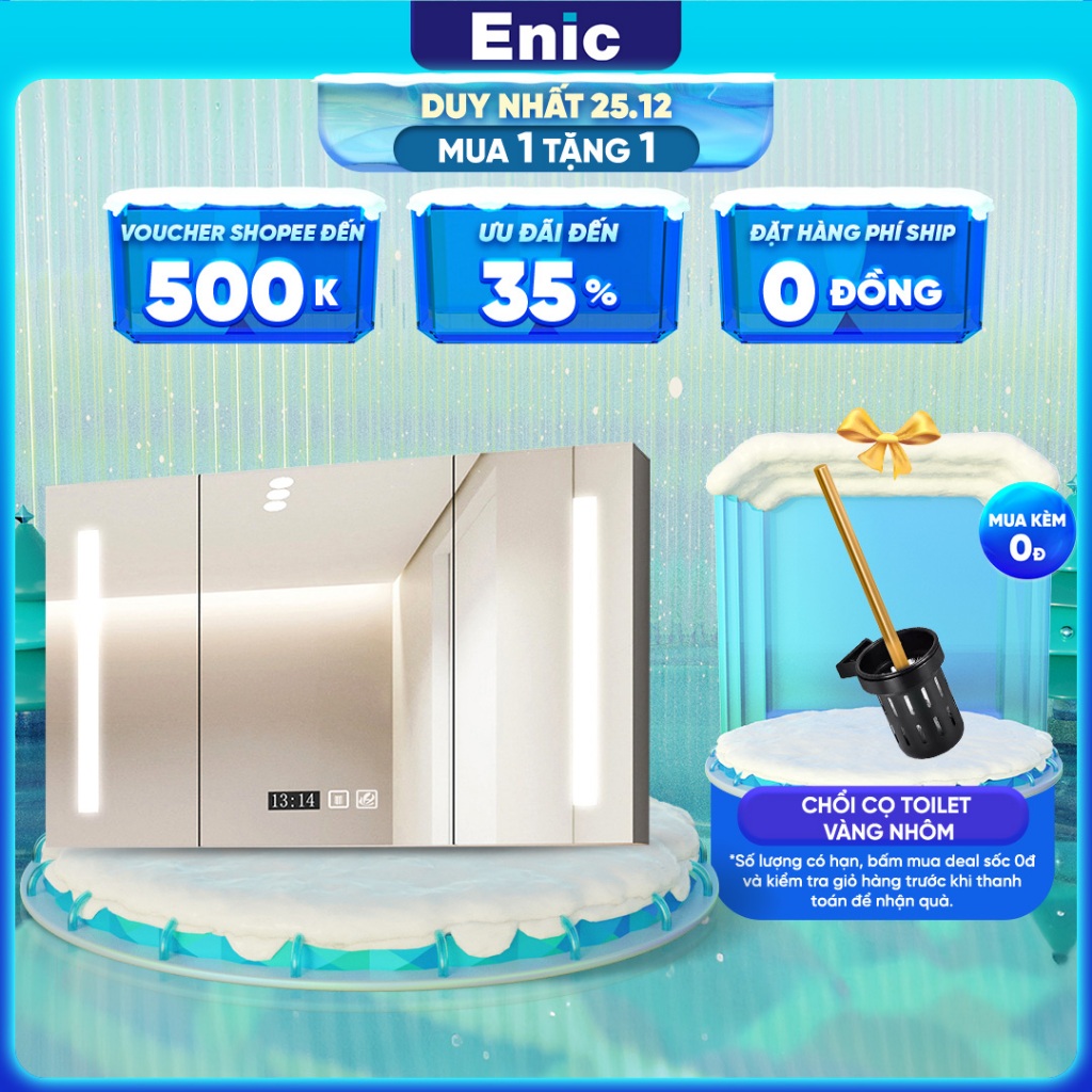 Tủ gương phòng tắm chất liệu gỗ Enic ST01-sơn cao cấp chống thấm,chống ẩm,khử sương mờ,cảm ứng đèn led
