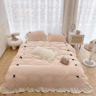 Bộ chăn ga gối nỉ nhung tuyết viền bèo cao cấp giữ ấm mùa đông