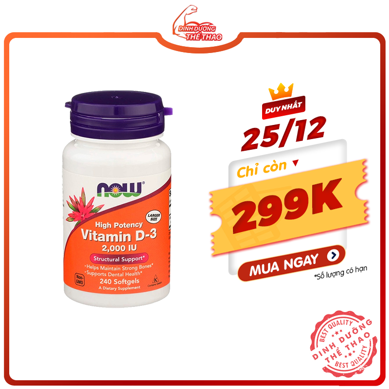 NOW VITAMIN D3 2000IU Viên Uống Hỗ Trợ Tăng Sức Đề Kháng Và Duy Trì Xương Chắc Khỏe Phát Triển Chiều Cao