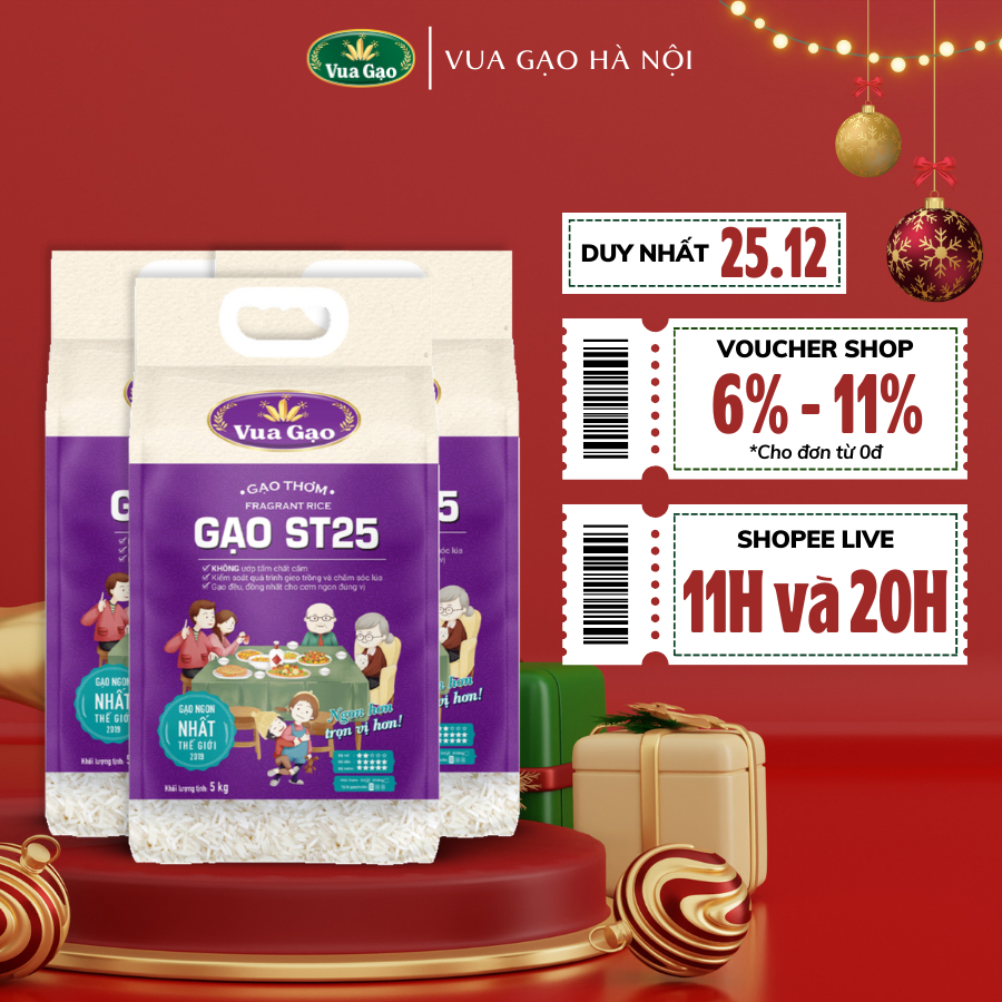 Combo 3 Túi Gạo ST25 5kg – Thương Hiệu Vua Gạo – Tổng 15kg