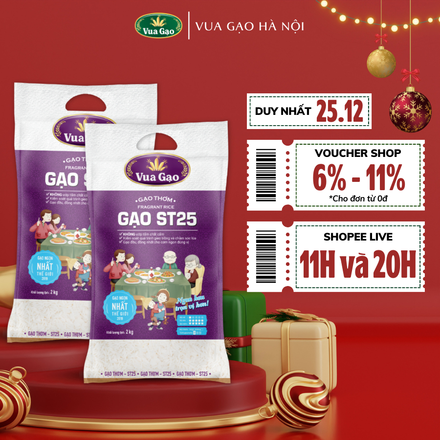 Combo 2 Túi Gạo ST25 2kg - Chính Hãng Vua Gạo (Cam Kết Date Mới) - Tổng 4kg