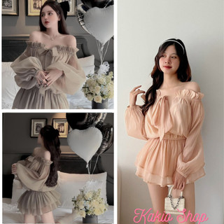 Áo babydoll , set trễ vai Babydoll nhún eo kèm quần tafta, set áo voan tơ dáng giấu quần xinh xắn