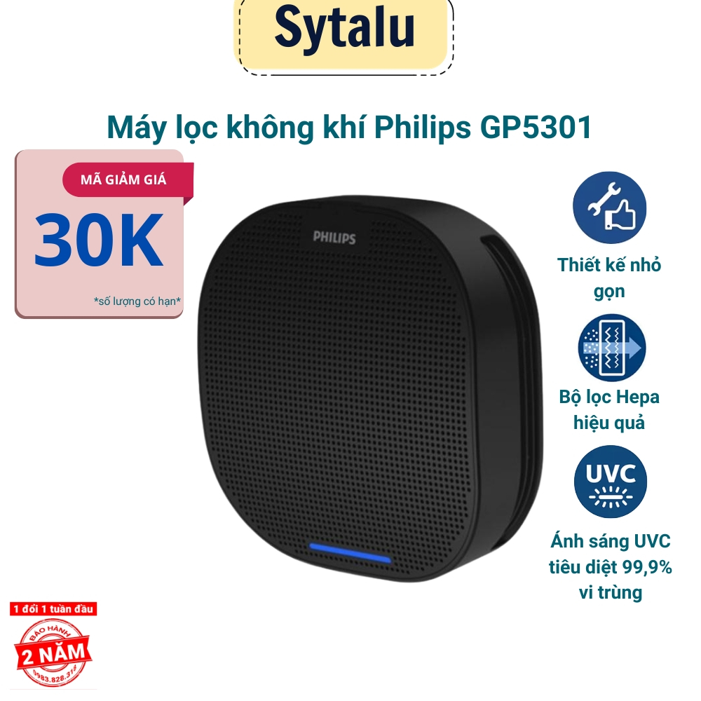 Máy lọc không khí ô tô Philips GP5301 hút mùi hôi, chất gây ô nhiễm với đèn báo chất lượng không khí - BH 12 tháng