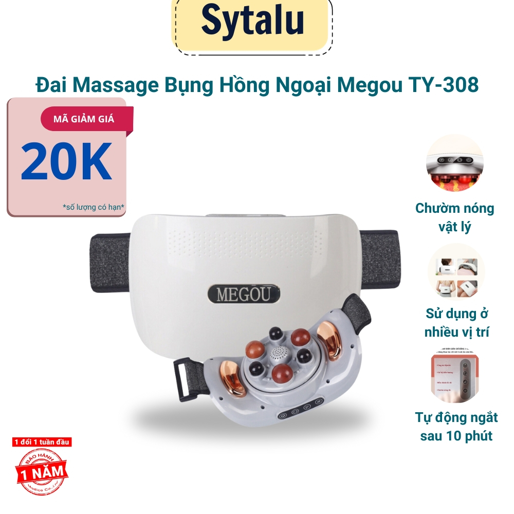 Đai Massage Bụng Megou TY-308 Hỗ Trợ Giảm Mỡ Bụng, Xoa bóp với 2 tính năng vừa nóng vừa massage - BH 12 tháng - Sytalu