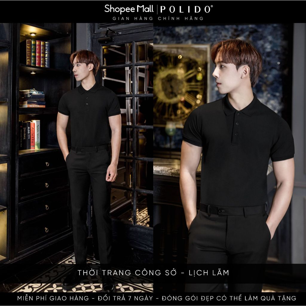Áo Polo Nam Trơn Basic Màu Đen Polido Chất Vải Thoáng Mát Mềm Mịn Co Giã 4 Chiều Thời Trang Nam Lịch Lãm Hiện Đại Phong