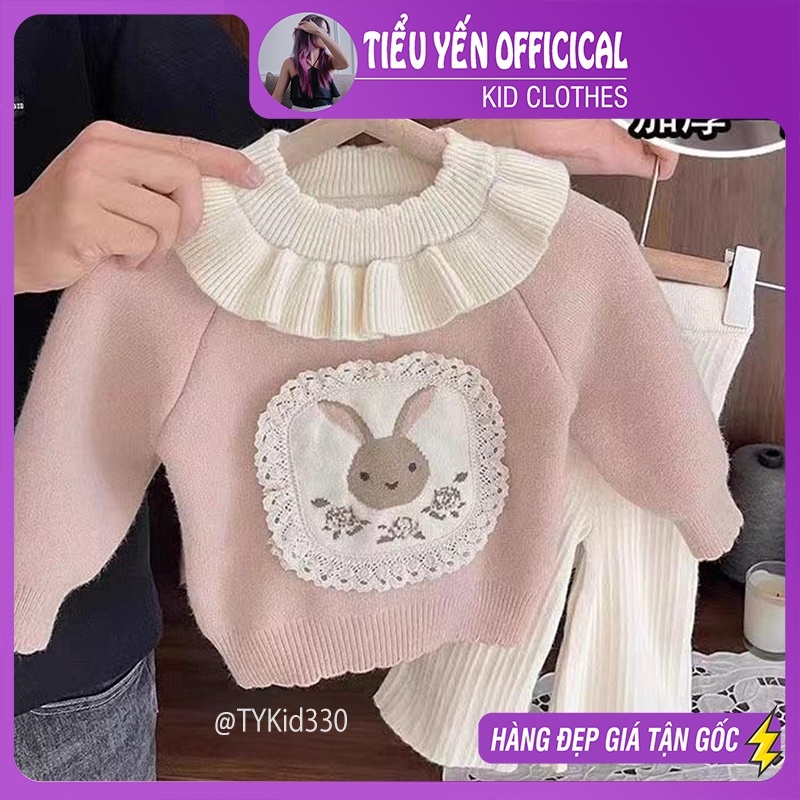 Quần áo trẻ em, Áo len bé gái thỏ hồng cổ bèo, len dày đanh mịn cho bé 8-22kg A330 | Tiểu Yến KID