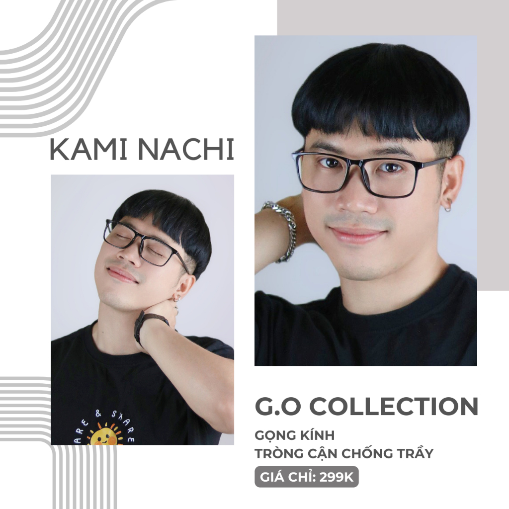 Gọng kính nhựa dáng vuông KAMI NACHI phong cách tự do LD2412- G.O