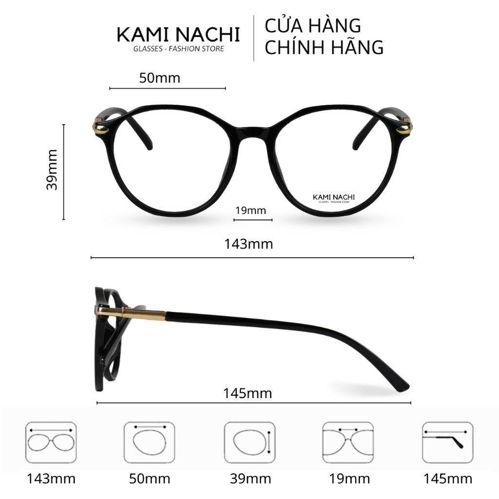 Gọng kính nhựa dáng tròn KAMI NACHI phong cách đơn giản 5129- G.O