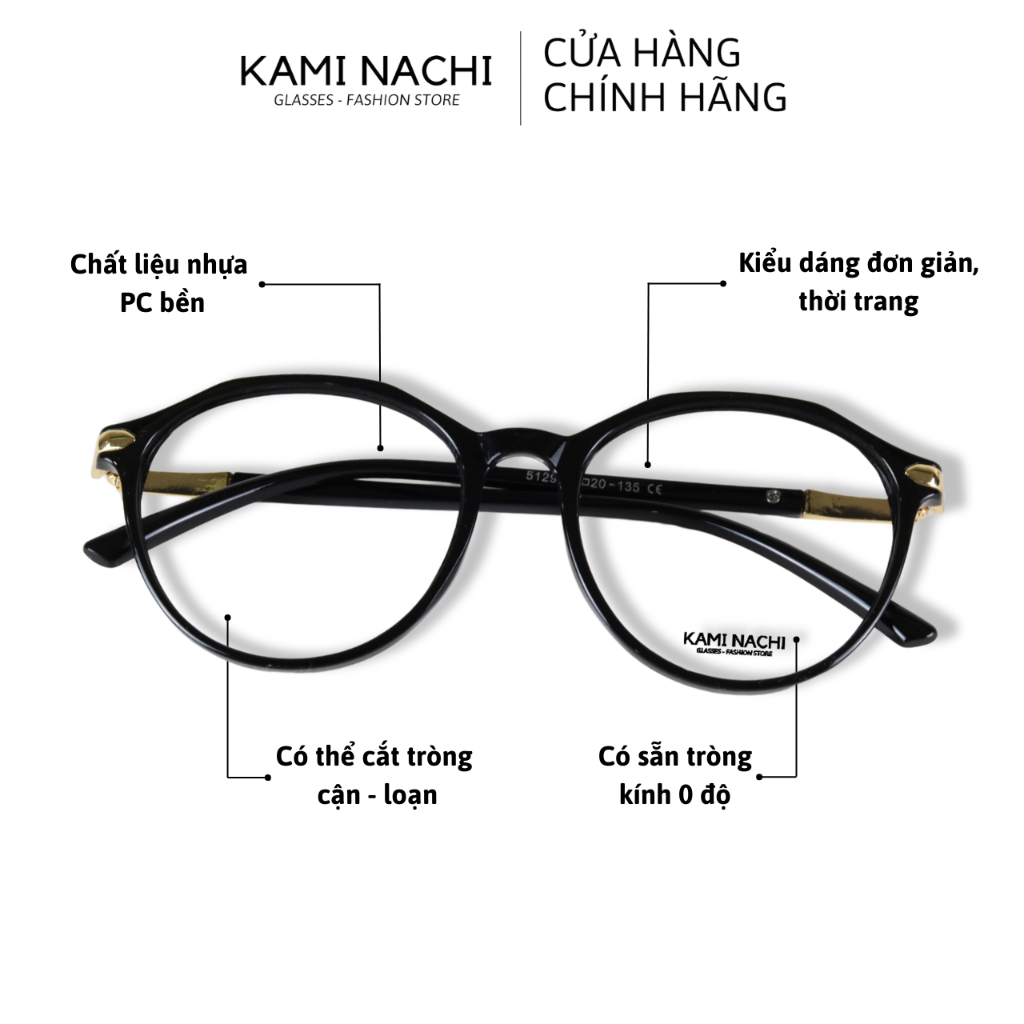 Gọng kính nhựa dáng tròn KAMI NACHI phong cách đơn giản 5129- G.O