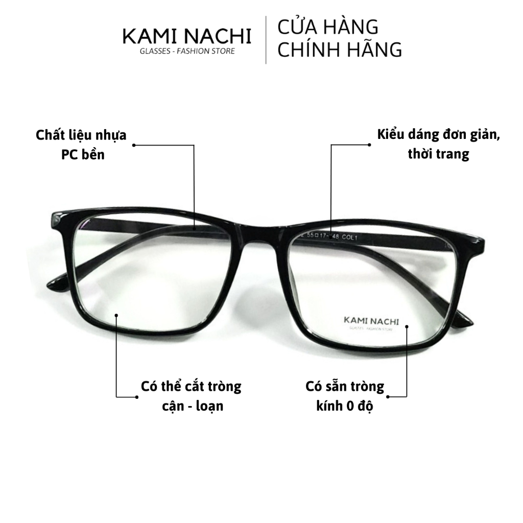 Gọng kính nhựa dáng vuông KAMI NACHI phong cách tự do LD2412- G.O