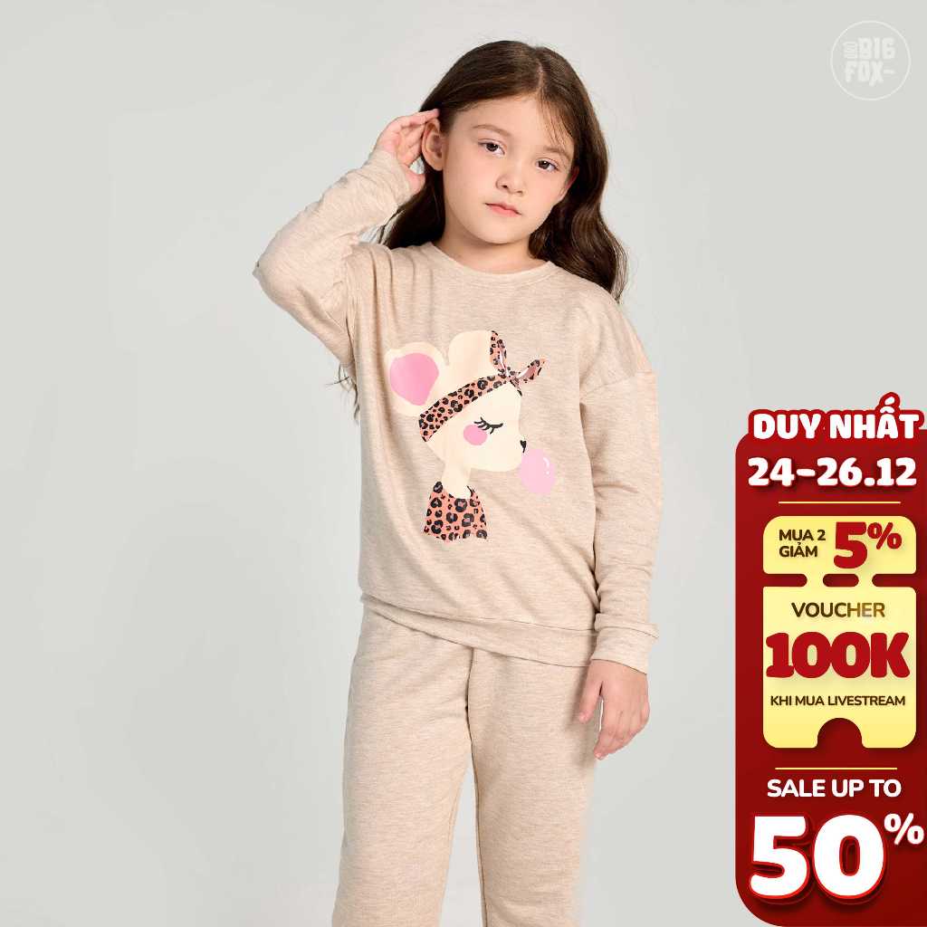 Quần áo thu đông cho bé gái Bigfox Miss Meow size đại, bộ nỉ bé gái in chuột thổi bóng size trẻ em 3,4,5,..10,11 tuổi